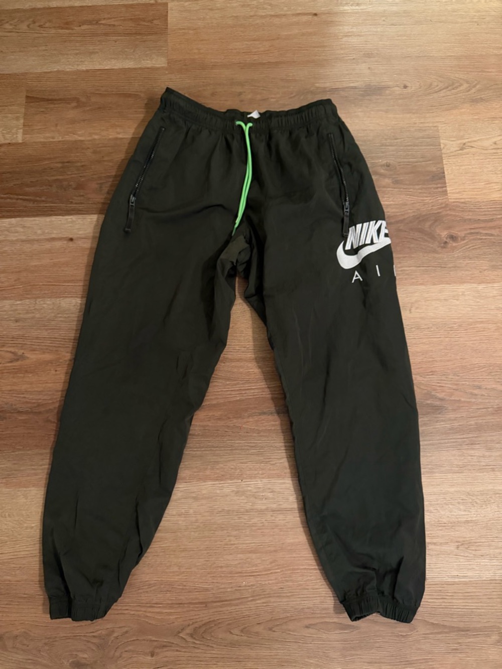 Nike Black Joggers with White Swoosh and Neon Green Drawcord
